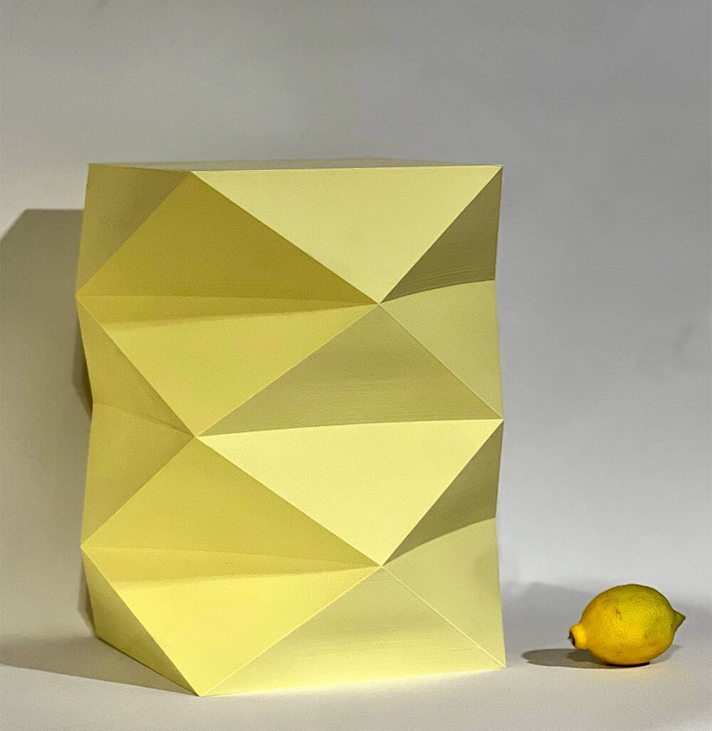 Large Origami Fold (with lemon for scale)